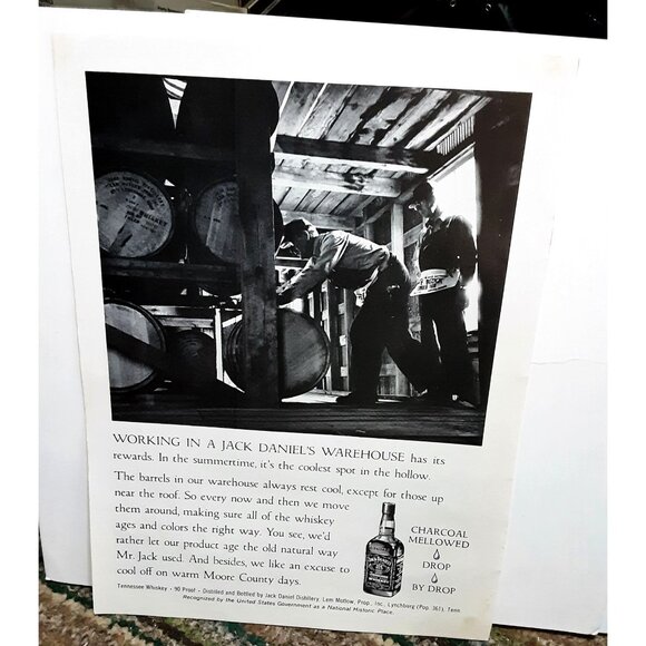 1973 Jack Daniels In Warehouse and Old Forester with ships Whisky vintage print - Picture 1 of 2